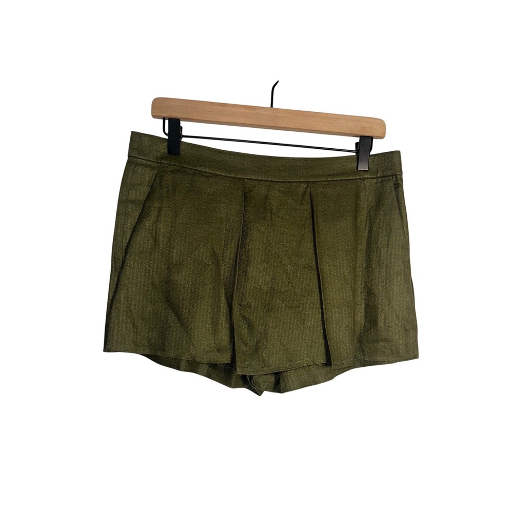 J. Crew Olive Green 100% Linen Pleated Crossover Skort Shorts‎ - Size 6